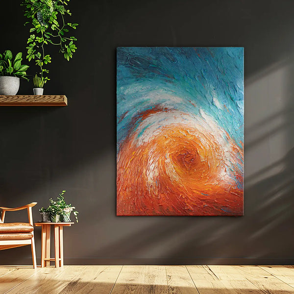 Leinwandbild handgemalt mit Acrylfarbe und Strukturpaste im Hochformat, Im Wirbel der Zeit, 75x100 mit Bilderrahmen in Weiß