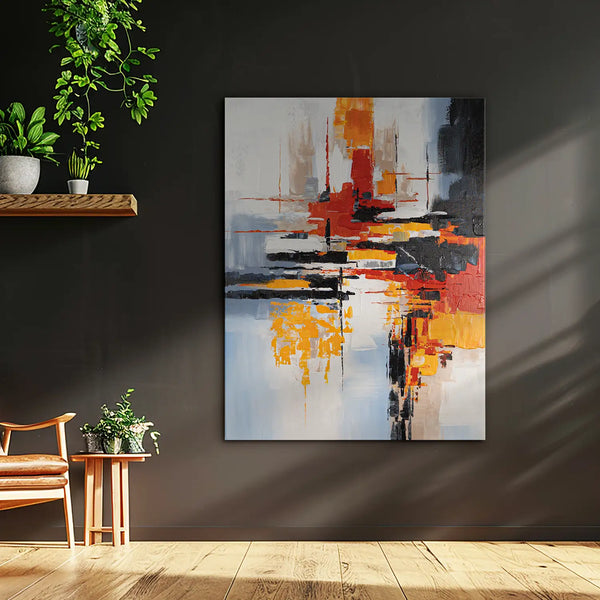 Leinwandbild handgemalt mit Acrylfarbe und Strukturpaste im Hochformat, Fragilitaet des Augenblicks, 75x100 mit Bilderrahmen in Weiß