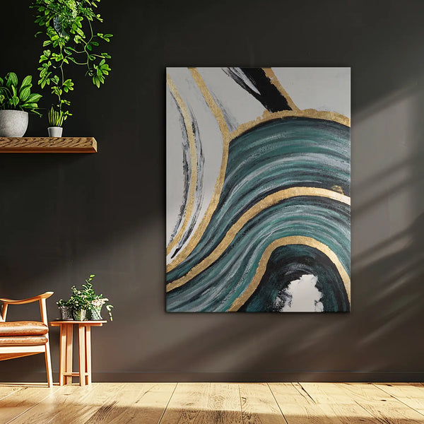 Leinwandbild handgemalt mit Acrylfarbe und Strukturpaste im Hochformat, Schleier der Wahrheit, 75x100 mit Bilderrahmen in Weiß