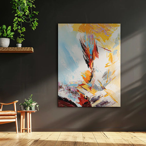 Leinwandbild handgemalt mit Acrylfarbe und Strukturpaste im Hochformat, Versteckte Dimension, 75x100 mit Bilderrahmen in Weiß