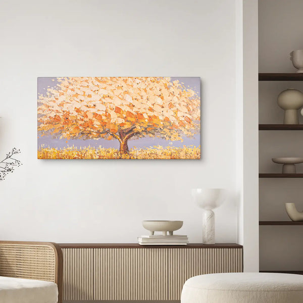 Leinwandbild handgemalt mit Acrylfarbe und Strukturpaste im Panorama, Dualitaet der Natur, 60x120 mit Bilderrahmen in Weiß