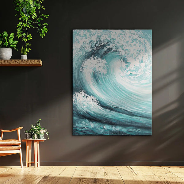 Leinwandbild handgemalt mit Acrylfarbe und Strukturpaste im Hochformat, Das unendliche Spiel, 75x100 mit Bilderrahmen in Weiß