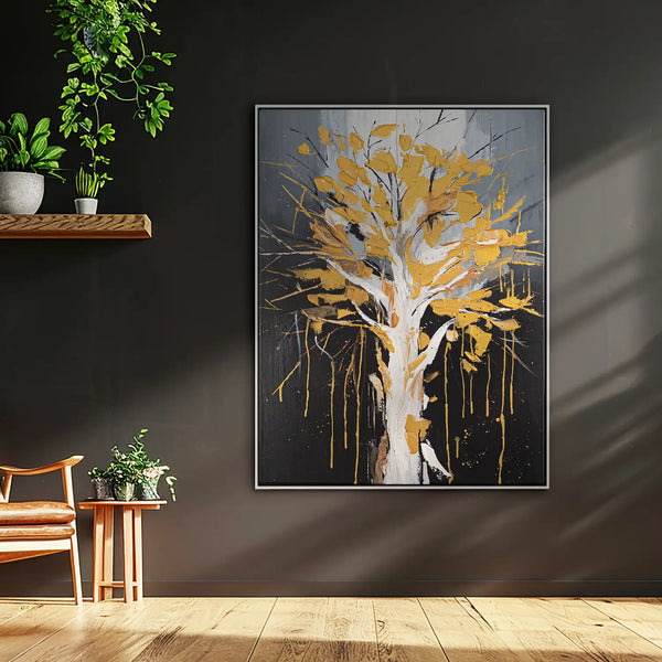 Leinwandbild handgemalt mit Acrylfarbe und Strukturpaste im Hochformat, Berg der Vergebung, 90x120 mit Bilderrahmen in Eiche Hell