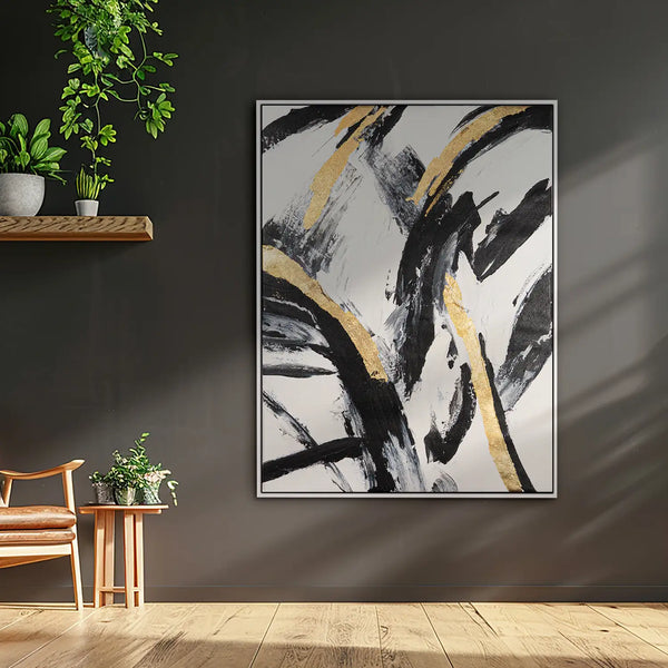 Leinwandbild handgemalt mit Acrylfarbe und Strukturpaste im Hochformat, Ewiger Moment, 90x120 mit Bilderrahmen in Eiche Hell