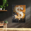Leinwandbild handgemalt mit Acrylfarbe und Strukturpaste im Hochformat, Dollar, 90x120 mit Bilderrahmen in Eiche Hell