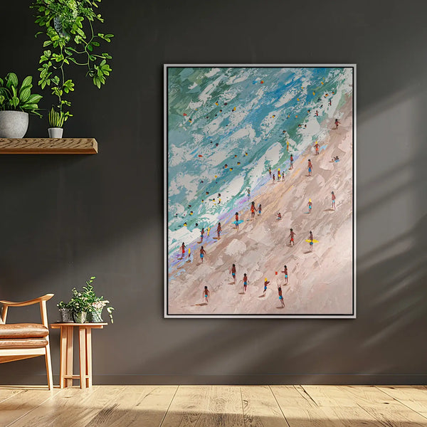 Leinwandbild handgemalt mit Acrylfarbe und Strukturpaste im Hochformat, Raetsel der Existenz, 90x120 mit Bilderrahmen in Eiche Hell