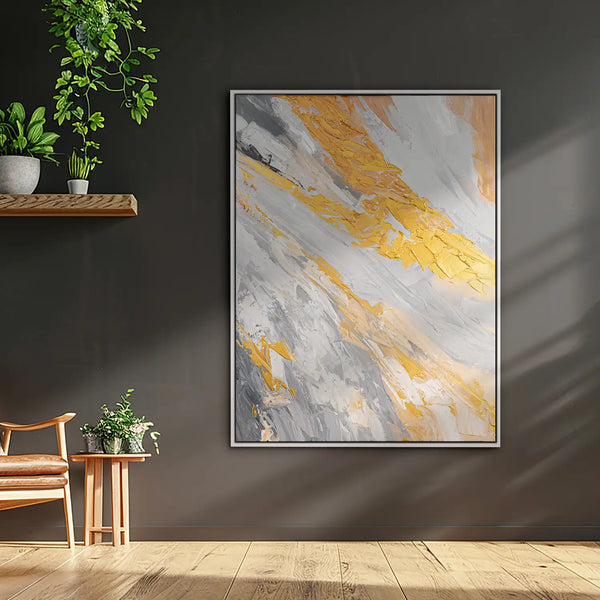 Leinwandbild handgemalt mit Acrylfarbe und Strukturpaste, Atem der Erde, 90x120 mit Bilderrahmen in Eiche Hell