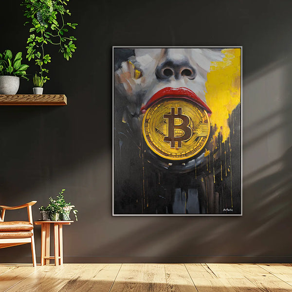 Leinwandbild handgemalt mit Acrylfarbe und Strukturpaste im Hochformat, Preis der Stille, 90x120 mit Bilderrahmen in Eiche Hell