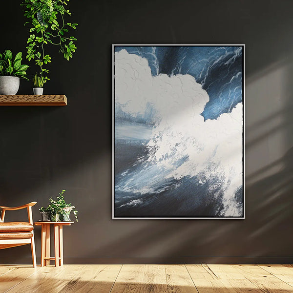 Leinwandbild handgemalt mit Acrylfarbe und Strukturpaste im Hochformat, Polaritaeten des Lebens3, 90x120 mit Bilderrahmen in Eiche Hell