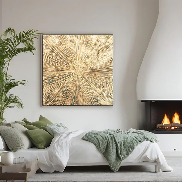 Leinwandbild handgemalt mit Acrylfarbe und Strukturpaste im Quadratisch, Schatten des Seins, 100x100 mit Bilderrahmen in Eiche Hell