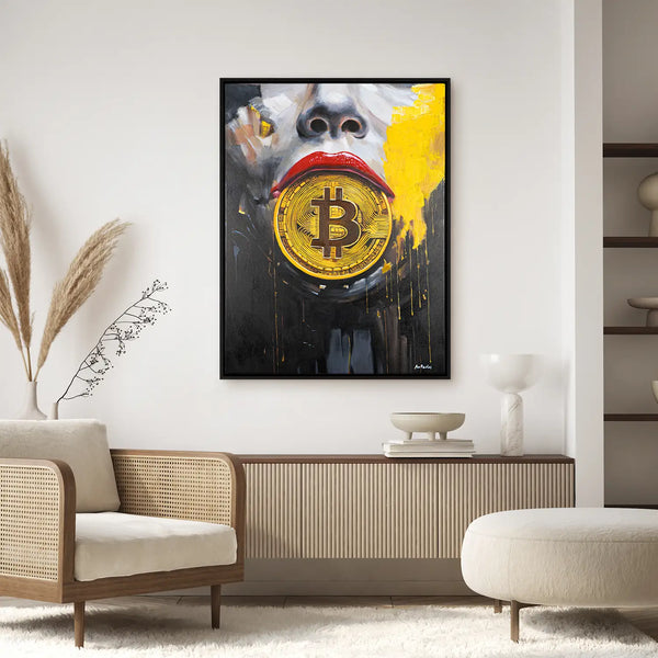 Leinwandbild handgemalt mit Acrylfarbe und Strukturpaste im Hochformat, Preis der Stille, 150x200 mit Bilderrahmen in Eiche Dunkel