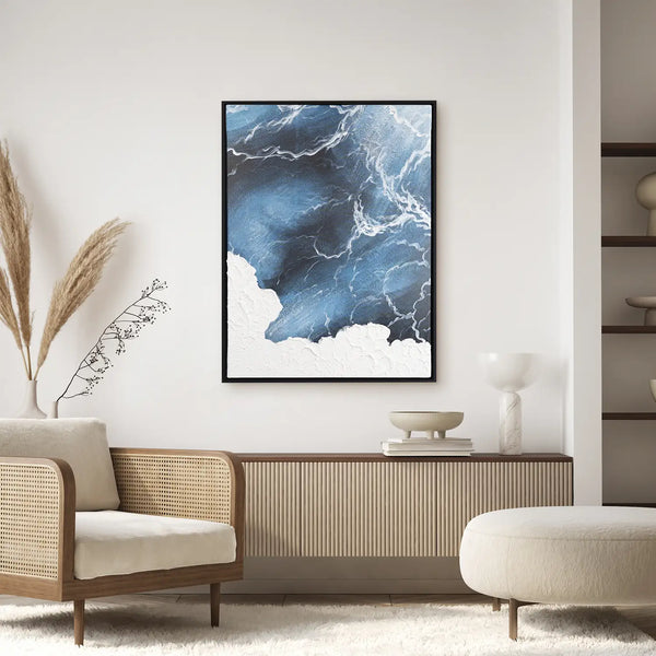 Leinwandbild handgemalt mit Acrylfarbe und Strukturpaste im Hochformat, Polaritaeten des Lebens1, 150x200 mit Bilderrahmen in Eiche Dunkel