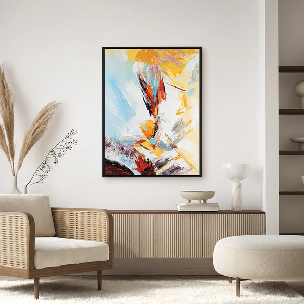 Leinwandbild handgemalt mit Acrylfarbe und Strukturpaste im Hochformat, Versteckte Dimension, 150x200 mit Bilderrahmen in Eiche Dunkel