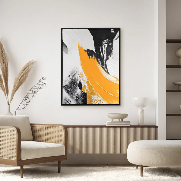 Leinwandbild handgemalt mit Acrylfarbe und Strukturpaste im Hochformat, Resonanz des Geistes, 150x200 mit Bilderrahmen in Eiche Dunkel