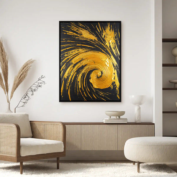 Leinwandbild handgemalt mit Acrylfarbe und Strukturpaste im Hochformat, Der Fall des Glanzes, 150x200 mit Bilderrahmen in Eiche Dunkel