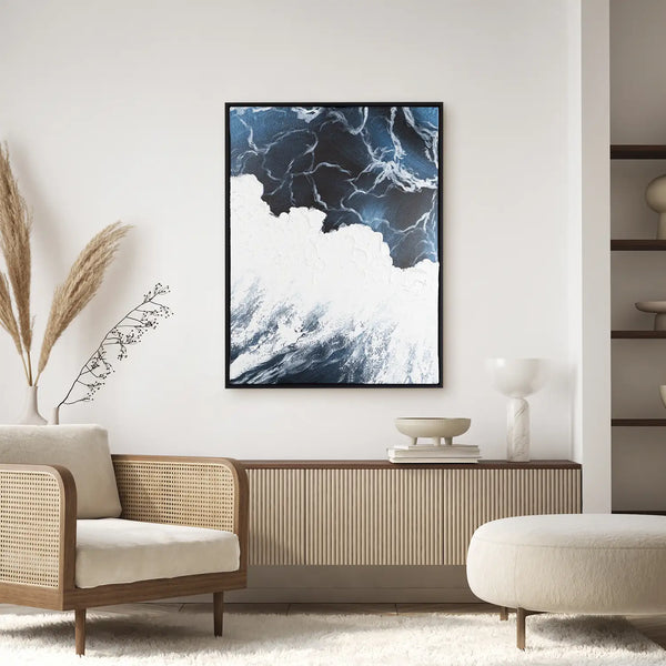 Leinwandbild handgemalt mit Acrylfarbe und Strukturpaste im Hochformat, Polaritaeten des Lebens2, 150x200 mit Bilderrahmen in Eiche Dunkel