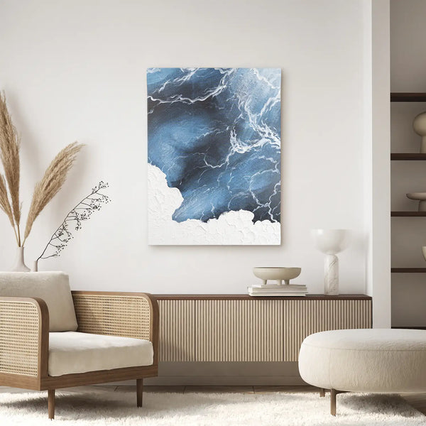 Leinwandbild handgemalt mit Acrylfarbe und Strukturpaste im Hochformat, Polaritaeten des Lebens1, 75x100 mit Bilderrahmen in Schwarz