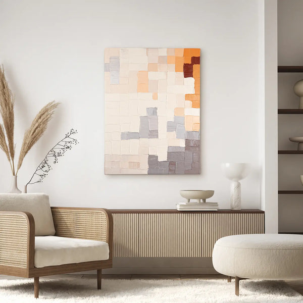 Leinwandbild handgemalt mit Acrylfarbe und Strukturpaste im Hochformat, Kosmische Ordnung, 75x100 mit Bilderrahmen in Schwarz