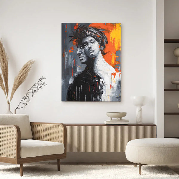 Leinwandbild handgemalt mit Acrylfarbe und Strukturpaste im Hochformat, Romulus and Remus, 75x100 mit Bilderrahmen in Schwarz