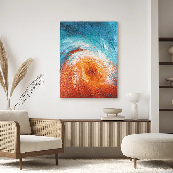 Leinwandbild handgemalt mit Acrylfarbe und Strukturpaste im Hochformat, Im Wirbel der Zeit, 75x100 mit Bilderrahmen in Schwarz