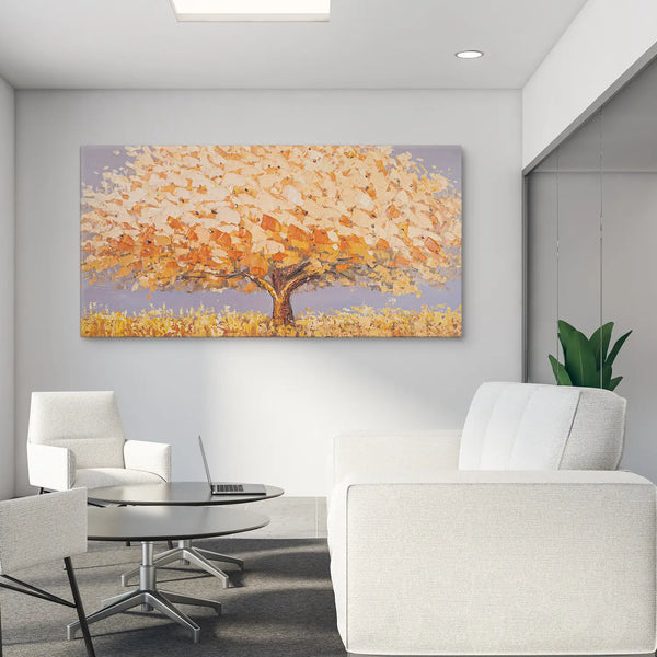 Leinwandbild handgemalt mit Acrylfarbe und Strukturpaste im Panorama, Dualitaet der Natur, 60x120 mit Bilderrahmen in Schwarz