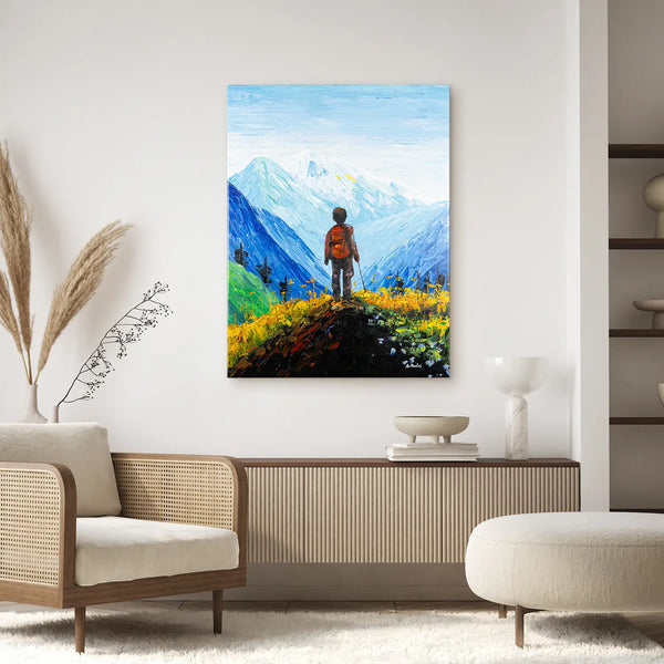 Leinwandbild handgemalt mit Acrylfarbe und Strukturpaste im Hochformat, Die Reise, 75x100 mit Bilderrahmen in Schwarz