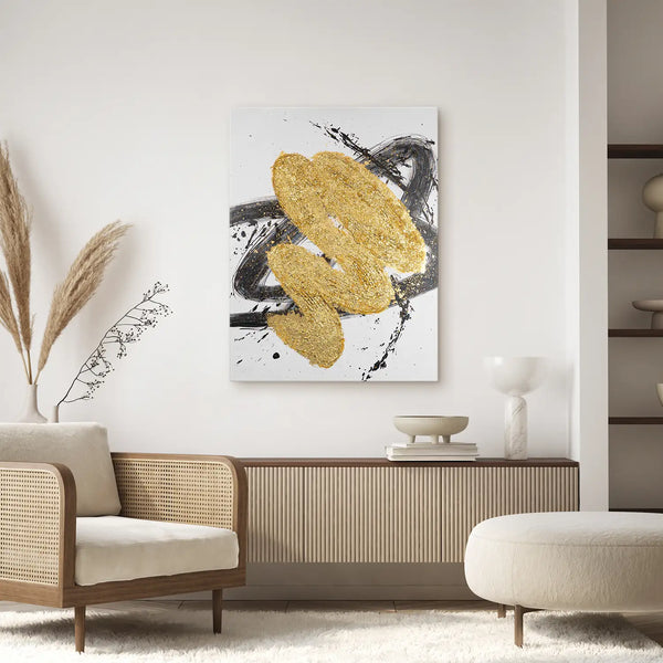 Leinwandbild handgemalt mit Acrylfarbe und Strukturpaste im Hochformat, Harmonie des Unbekannten, 75x100 mit Bilderrahmen in Schwarz