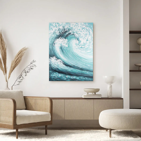 Leinwandbild handgemalt mit Acrylfarbe und Strukturpaste im Hochformat, Das unendliche Spiel, 75x100 mit Bilderrahmen in Schwarz