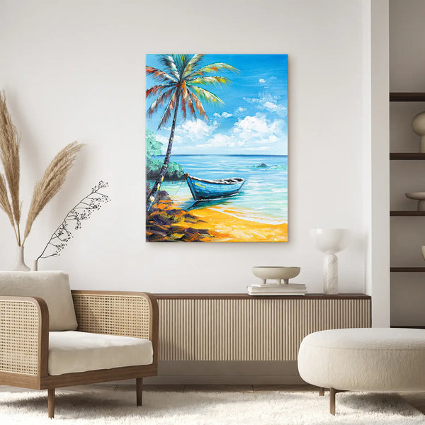 Leinwandbild handgemalt mit Acrylfarbe und Strukturpaste im Hochformat, Flucht in die Stille, 75x100 mit Bilderrahmen in Schwarz