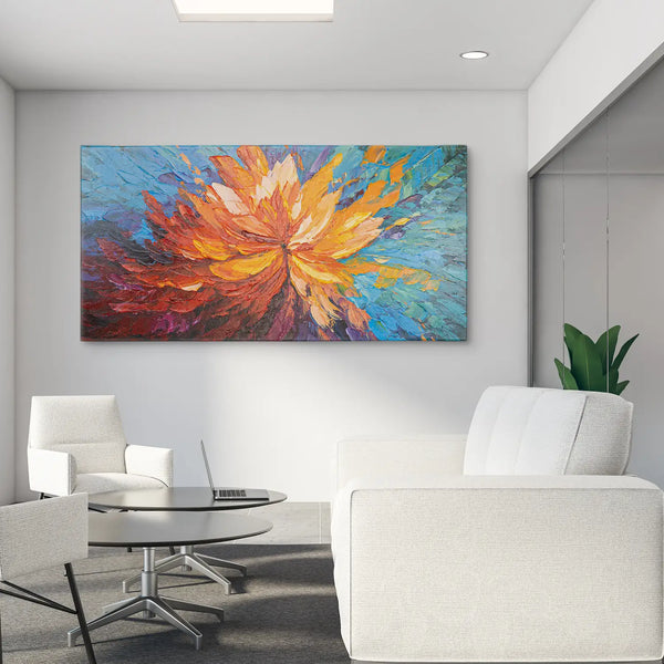 Leinwandbild handgemalt Gemälde mit Acrylfarbe und Strukturpaste im Panorama, Balance im Chaos, 120x60 mit Bilderrahmen in Schwarz