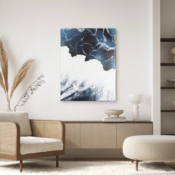 Leinwandbild handgemalt mit Acrylfarbe und Strukturpaste im Hochformat, Polaritaeten des Lebens2, 75x100 mit Bilderrahmen in Schwarz