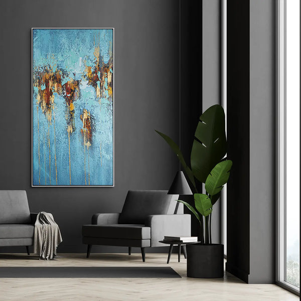 Leinwandbild handgemalt Gemälde mit Acrylfarbe und Strukturpaste im Hochformat, Zeitlose Seele, 80x160 ohne Rahmen