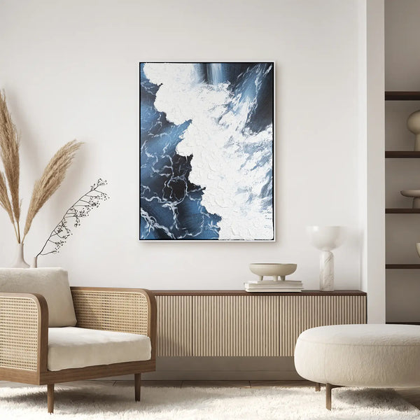 Leinwandbild handgemalt mit Acrylfarbe und Strukturpaste im Hochformat, Wellen des Seins, 120x160 ohne Rahmen