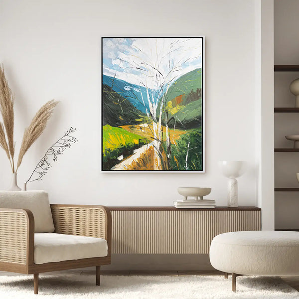 Leinwandbild handgemalt mit Acrylfarbe und Strukturpaste im Hochformat, fruehlingserwachen, 120x160 ohne Rahmen