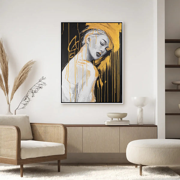 Leinwandbild handgemalt mit Acrylfarbe und Strukturpaste im Hochformat, Das goldene Schweigen, 120x160 ohne Rahmen