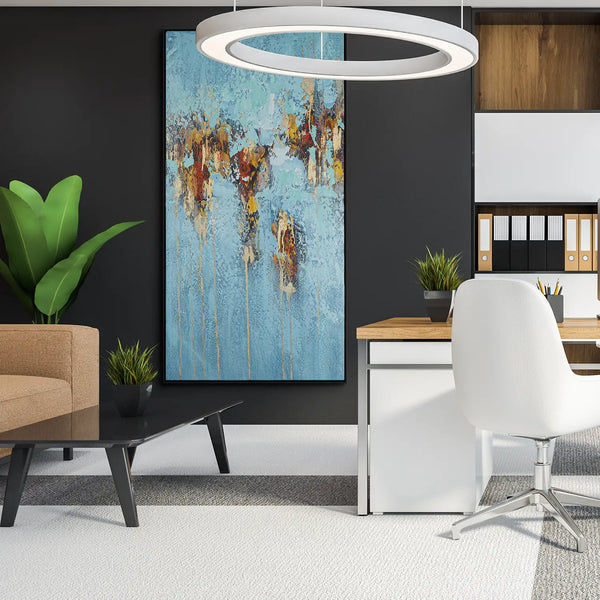 Leinwandbild handgemalt Gemälde mit Acrylfarbe und Strukturpaste im Hochformat, Zeitlose Seele, 100x200 mit Bilderrahmen in Eiche Hell