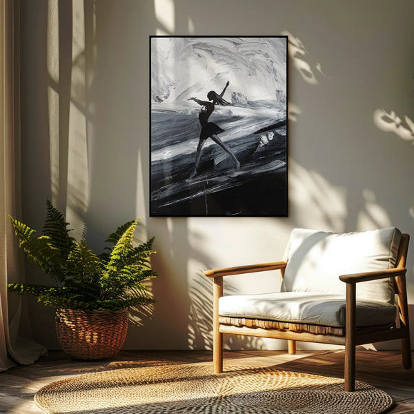 Leinwandbild handgemalt mit Acrylfarbe und Strukturpaste im Hochformat, Die Taenzerin, 150x200 mit Bilderrahmen in Eiche Hell