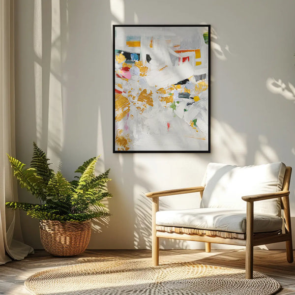 Leinwandbild handgemalt mit Acrylfarbe und Strukturpaste im Hochformat, Fragmente der Wahrheit, 150x200 mit Bilderrahmen in Eiche Hell