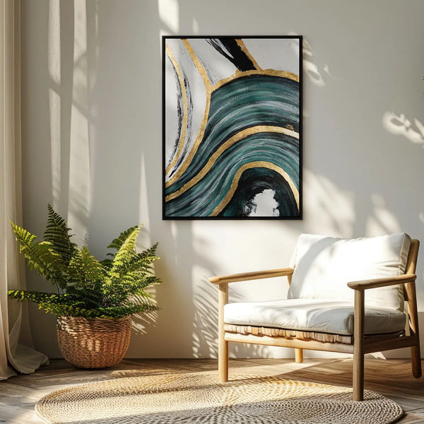 Leinwandbild handgemalt mit Acrylfarbe und Strukturpaste im Hochformat, Schleier der Wahrheit, 150x200 mit Bilderrahmen in Eiche Hell