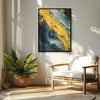 Leinwandbild handgemalt mit Acrylfarbe und Strukturpaste im Hochformat, Der Raum dazwischen, 150x200 mit Bilderrahmen in Eiche Hell