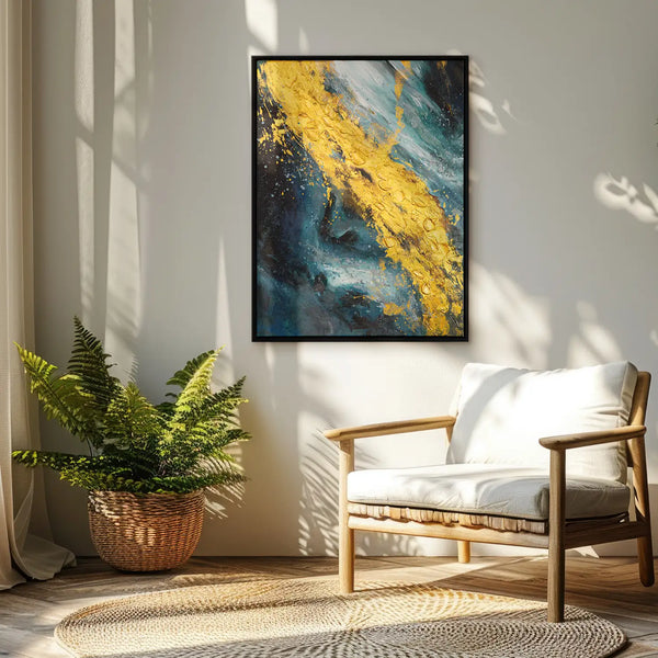 Leinwandbild handgemalt mit Acrylfarbe und Strukturpaste im Hochformat, Der Raum dazwischen, 150x200 mit Bilderrahmen in Eiche Hell