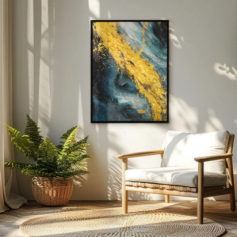 Leinwandbild handgemalt mit Acrylfarbe und Strukturpaste im Hochformat, Der Raum dazwischen, 150x200 mit Bilderrahmen in Eiche Hell
