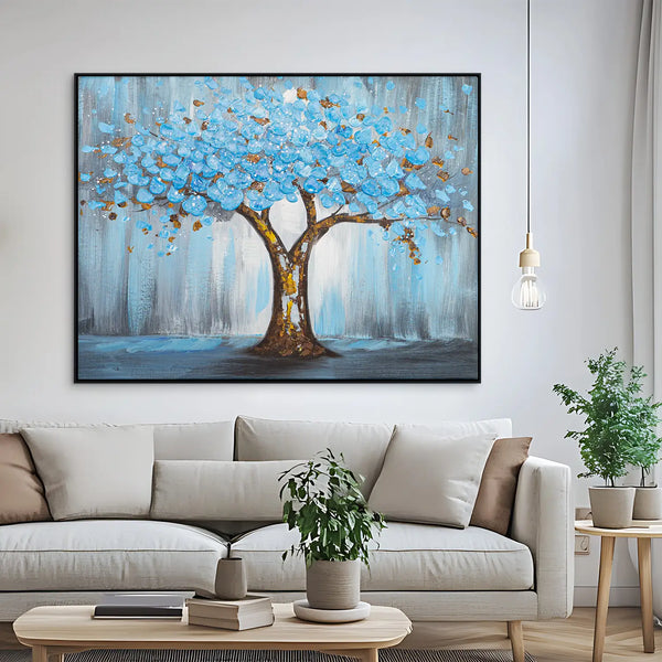 Leinwandbild handgemalt mit Acrylfarbe und Strukturpaste, Baum der Ewigkeit, 150x200 mit Bilderrahmen in Eiche Hell