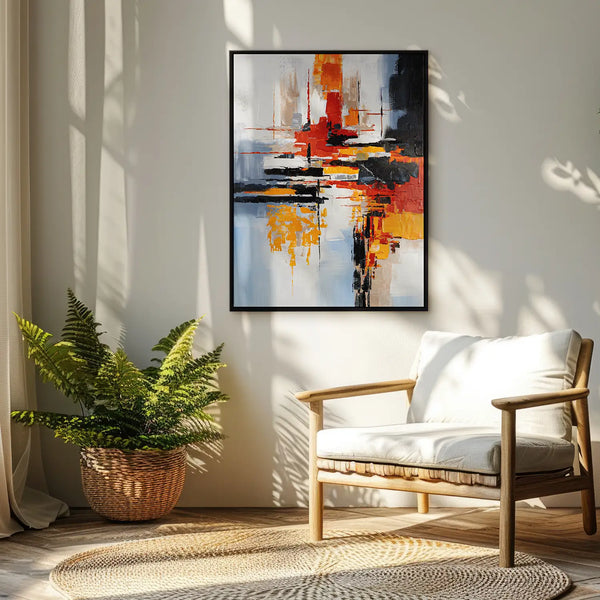 Leinwandbild handgemalt mit Acrylfarbe und Strukturpaste im Hochformat, Fragilitaet des Augenblicks, 150x200 mit Bilderrahmen in Eiche Hell