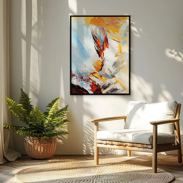 Leinwandbild handgemalt mit Acrylfarbe und Strukturpaste im Hochformat, Versteckte Dimension, 150x200 mit Bilderrahmen in Eiche Hell