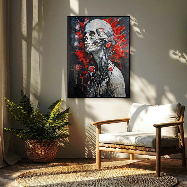 Leinwandbild handgemalt mit Acrylfarbe und Strukturpaste im Hochformat, Wo das Fleisch verstummt, 150x200 mit Bilderrahmen in Eiche Hell