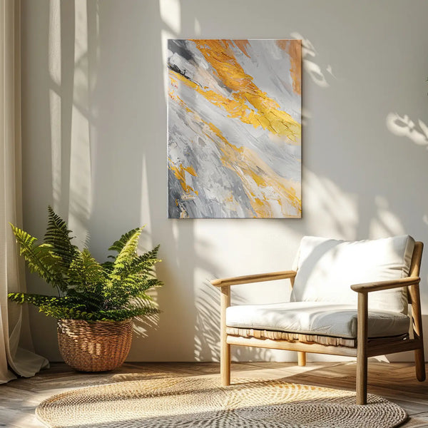 Leinwandbild handgemalt mit Acrylfarbe und Strukturpaste, Atem der Erde, 75x100 mit Bilderrahmen in Eiche Dunkel