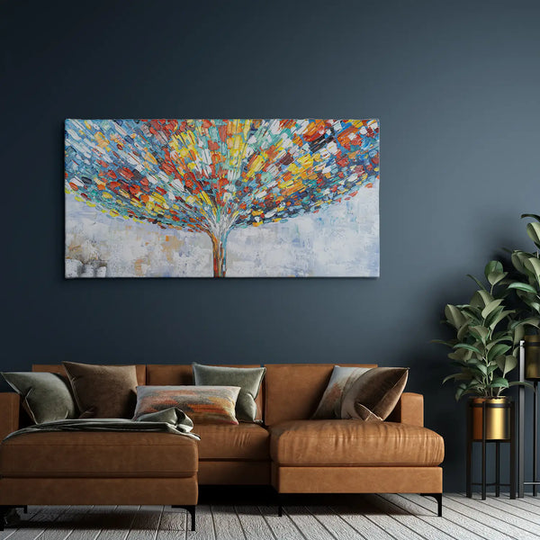 Leinwandbild handgemalt mit Acrylfarbe und Strukturpaste im Panorama, Klang der Stille, 60x120 mit Bilderrahmen in Eiche Dunkel