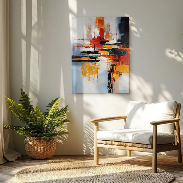 Leinwandbild handgemalt mit Acrylfarbe und Strukturpaste im Hochformat, Fragilitaet des Augenblicks, 75x100 mit Bilderrahmen in Eiche Dunkel