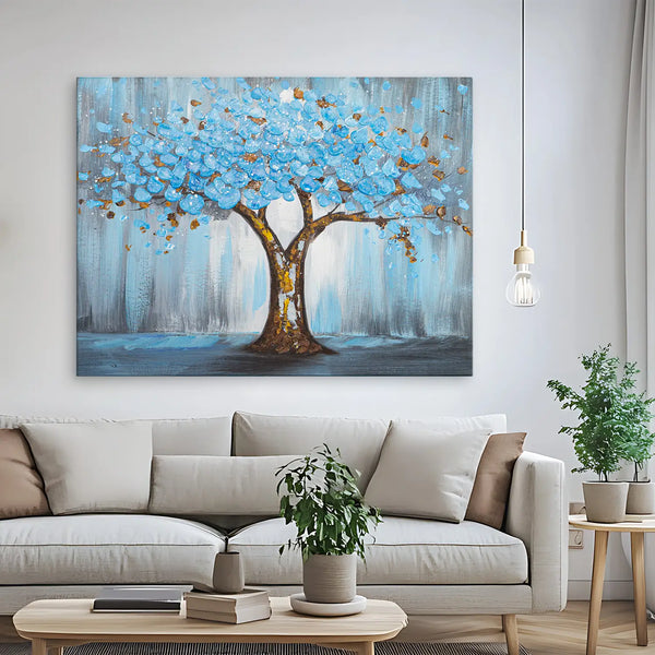 Leinwandbild handgemalt mit Acrylfarbe und Strukturpaste, Baum der Ewigkeit, 75x100 mit Bilderrahmen in Eiche Dunkel